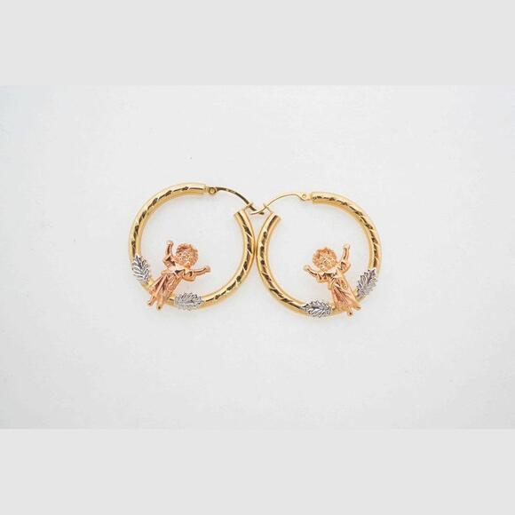 Estate 14k Multi-Tone Gold Hoop Earrings Fine Jewelry Women'